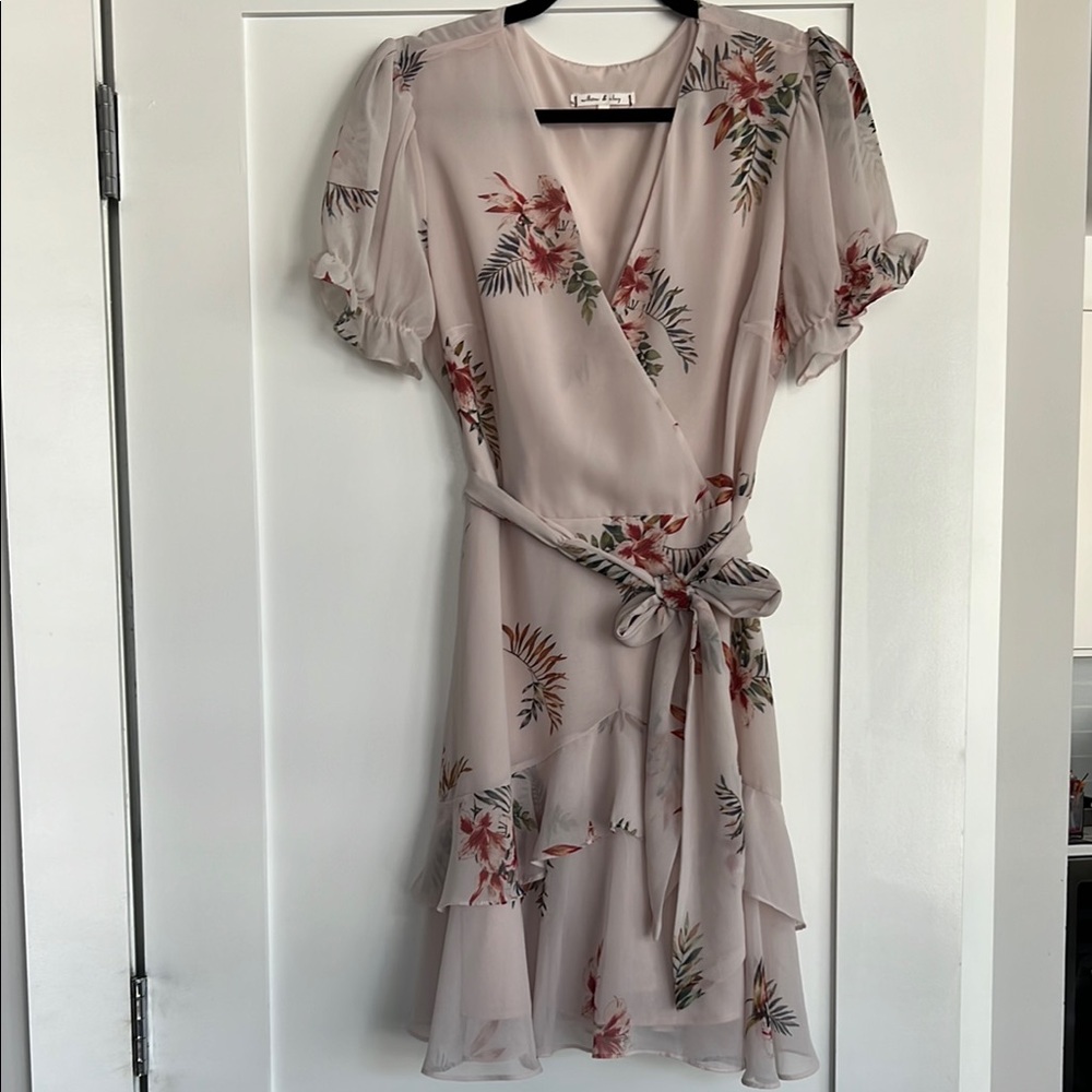 Willow & Clay Pink Wrap Sundress with Puff Sleeves